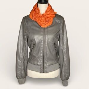 Therapy Jacket Grey Faux Leather Bomber Jacket